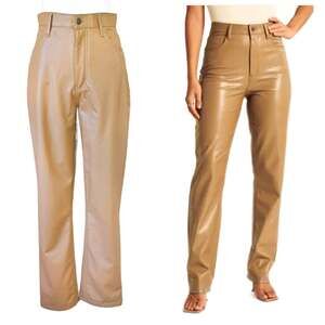 ABERCROMBIE & FITCH Vegan Leather 90s Straight Pant Ultra High Rise 8/29 Camel